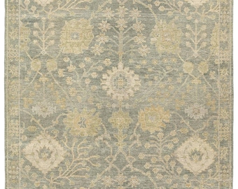 Green Muted Oushak Design Rug Soft Wool Area rugs For bedroom Living Room