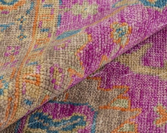 Hand Knotted Wool Oushak Rug, Muted Purple Floral Design