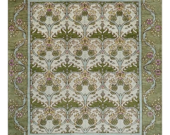 Ivory and Green Floral Area Rug, Traditional Persian, Large 8x10 9x12, Muted Oriental Carpet, Calming Nursery Decor made to order
