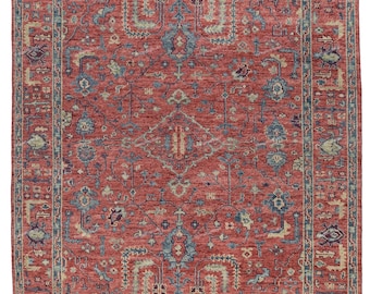 Red Muted Rug 9x12, Modern Oushak Turkish Rug Soft Gold And Blue Floral Design, Handmade Area Rug, Muted Wool Rug: Blushing Bride 10x14...