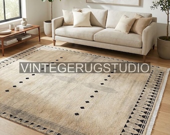 Saffioti Hand-Knotted Warm White New Zealand Wool Area Rug 8'x10 Luxury Modern for Living Room Area Rug for Bedroom Hall Kitchen rug