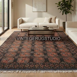 Handmade Wool Area Rug, Turkish Style Rug, Rust Black Rug, Hand Knotted Rug, Oriental Rug, Vintage Style Carpet, Custom Size Rug