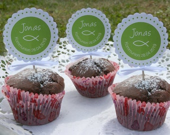 Muffin Topper für Kommunion/Konfirmation/Taufe personalisiert, Muffin Deko, Kuchentopper, Tischdekoration personalisiert