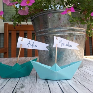 Communion table decoration, confirmation table decoration, baptism table decoration, maritime table decoration, communion place cards, confirmation place cards, paper boats