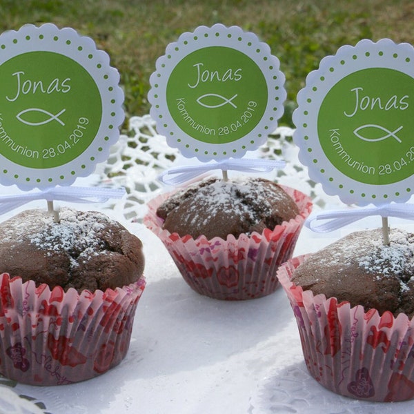 Muffin Topper für Kommunion/Konfirmation/Taufe personalisiert, Muffin Deko, Kuchentopper, Tischdekoration personalisiert