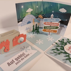 Reise Geldgeschenk Schweden, Lappland, Norwegen, Finnland, Polarlichter, Explosionsbox Geburtstag, Reise Gutschein Verpackung