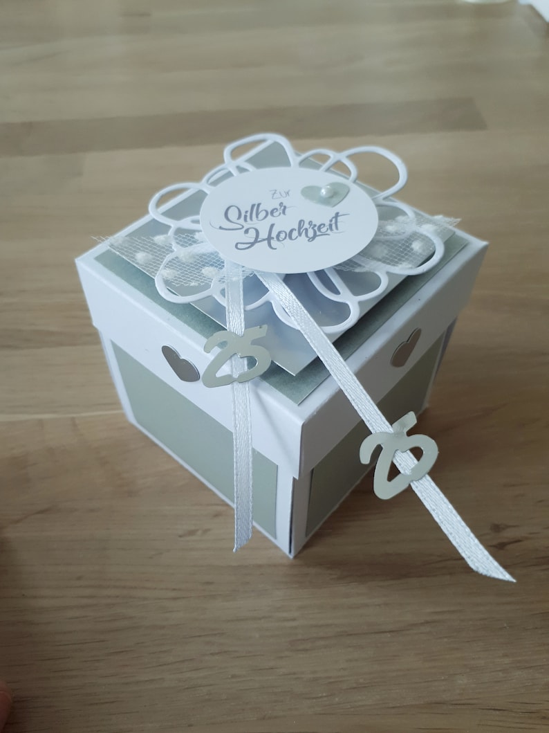 Geldgeschenk Silberhochzeit, Silberhochzeit Grüße, Explosionsbox Silberhochzeit, Geschenk zur Silberhochzeit 画像 1