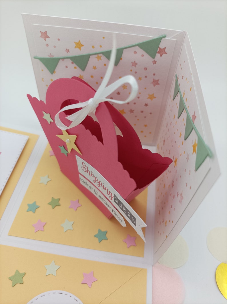 Explosionsbox für eine Shoppingtour Explosionsbox Geburtstag Mädchen Geldgeschenk für Geburtstag originelle Geburtstagskarte Bild 5