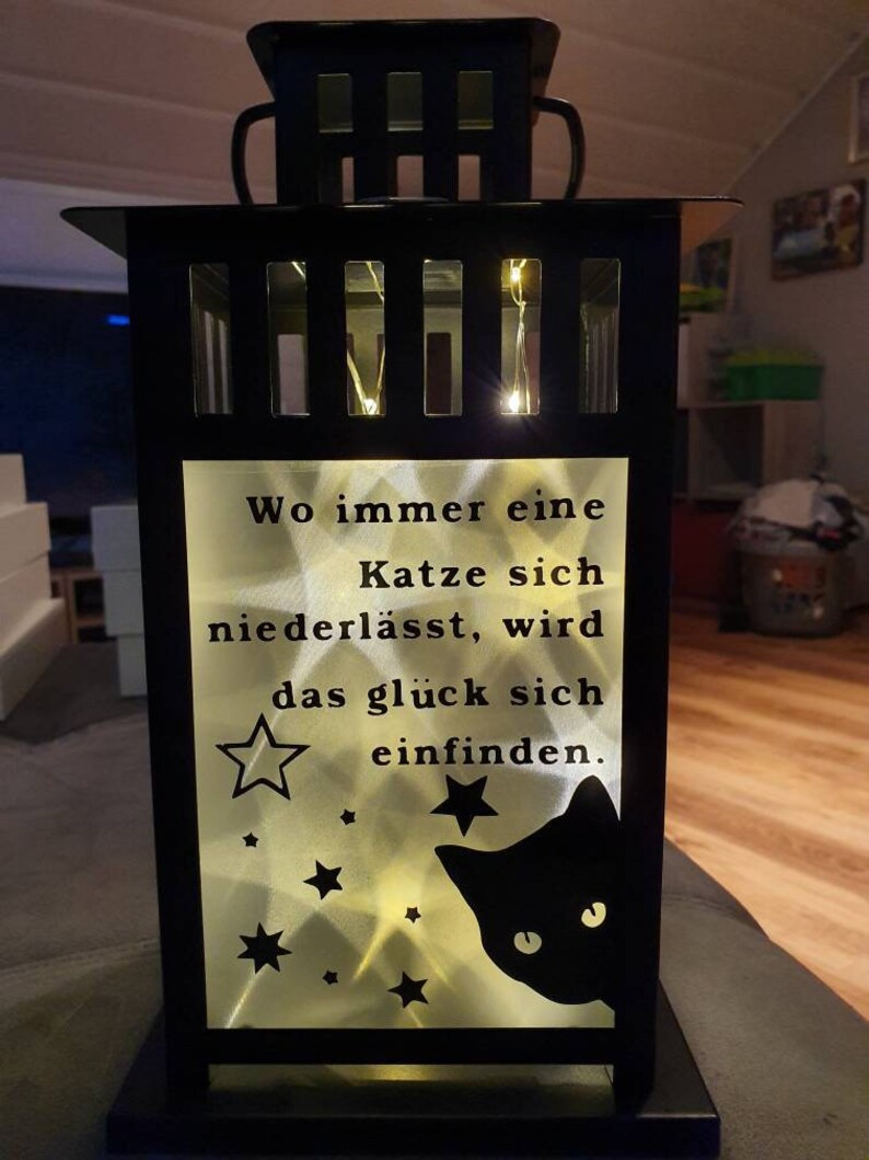 Laterne mit Spruch sternenfolie und led lichterkette katze Etsy