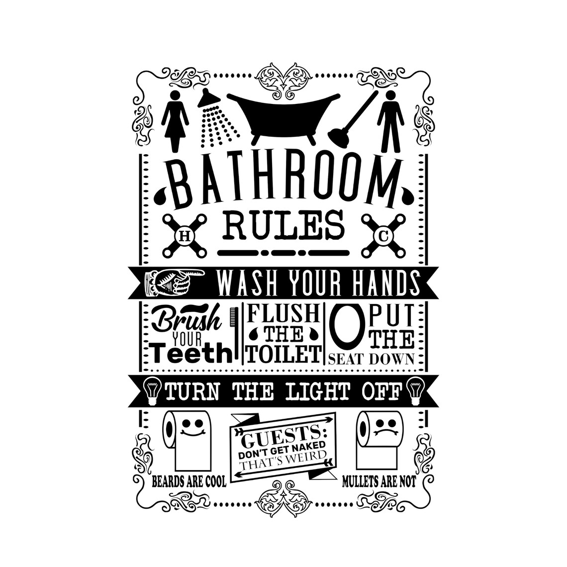 Bathroom Rules. SVG/PNG Digital Download. Wall art. The  Etsy