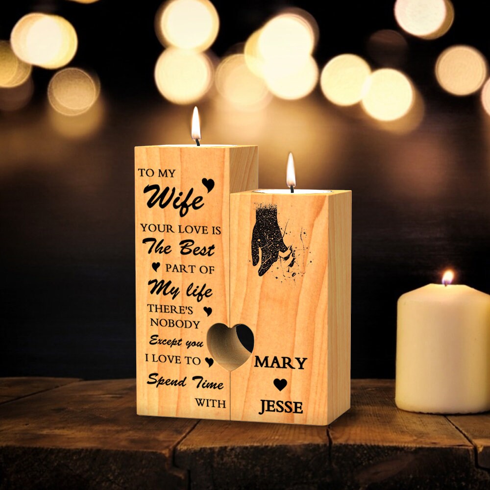 Custom Candles Engraved Name Date Unique Wooden Candle Holder Etsy