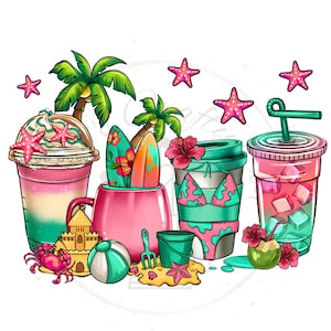 Summertime Beach Vacation Coffee DTF Transfer Print(Only) Ready To Press