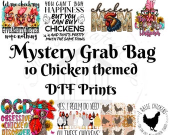 10 Pack Chicken Themed Mystery Grab Bags DTF Transfer Prints Ready To Press