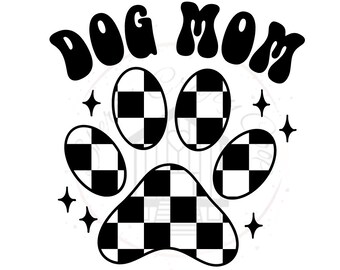 Dog Mom Checkered Paw Print DTF Transfer Print Ready To Press