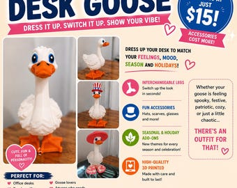 Porch Goose-Desk Goose- 3D Printed With Optional Accessories