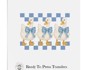 Vintage Geese Blue Checkered- DTF Transfer Print- Ready To Press
