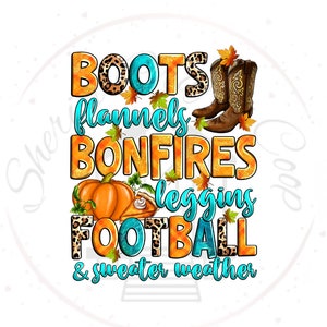 Boots Flannesl Bonfires Leggins Football And Sweater Weather DTF Transfer Prints