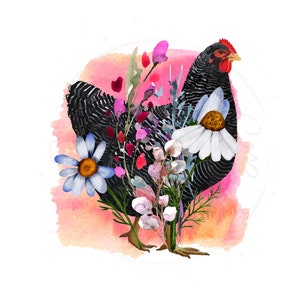 Floral Chicken DTF Transfer Print Ready To Press