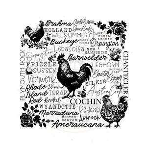 Chicken Breeds Word Art DTF Transfer Print Ready To Press