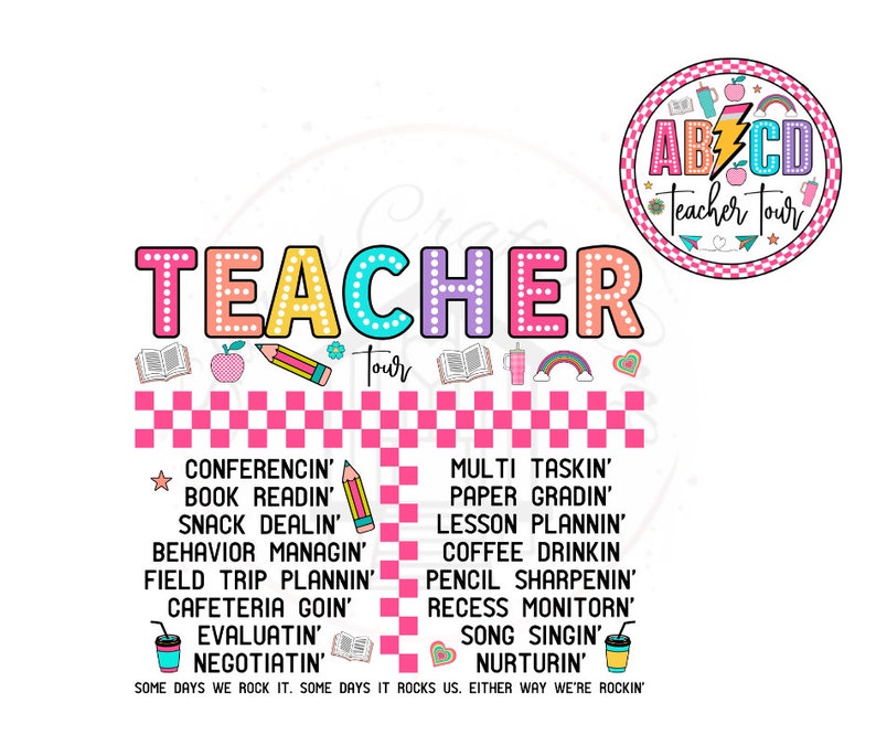 To Do Task Abcd AB/CD Teacher Tour(pocket Included)- Teacher DTF Transfer Print- Ready ...