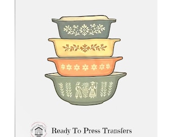 Vintage Bakeware Pyrex- Cottagecore DTF Transfer Print- Ready To Press