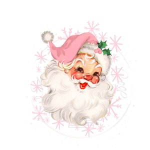 Vintage Pink Santa With Snowflakes DTF Transfer Print(Only) Ready To Press