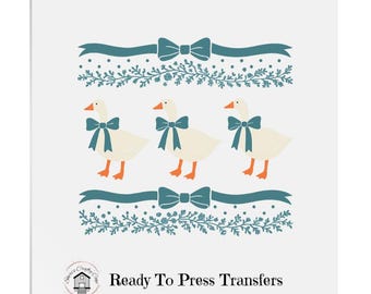 Vintage Geese With Blue Ribbon Old Bakewareish- DTF Transfer Print- Ready To Press