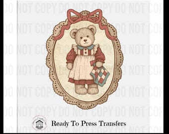 Vintage Teddy Bear DTF Transfer Print, Cottagecore Nursery