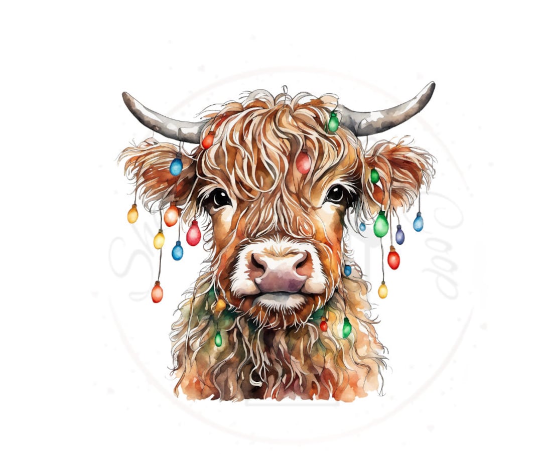 Christmas Highland Cow With Lights DTF Transfer Printonly Ready to