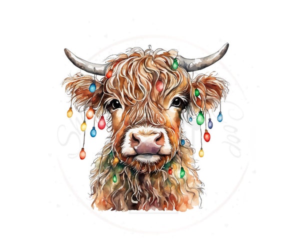 Christmas Highland Cow With Lights DTF Transfer Print(only