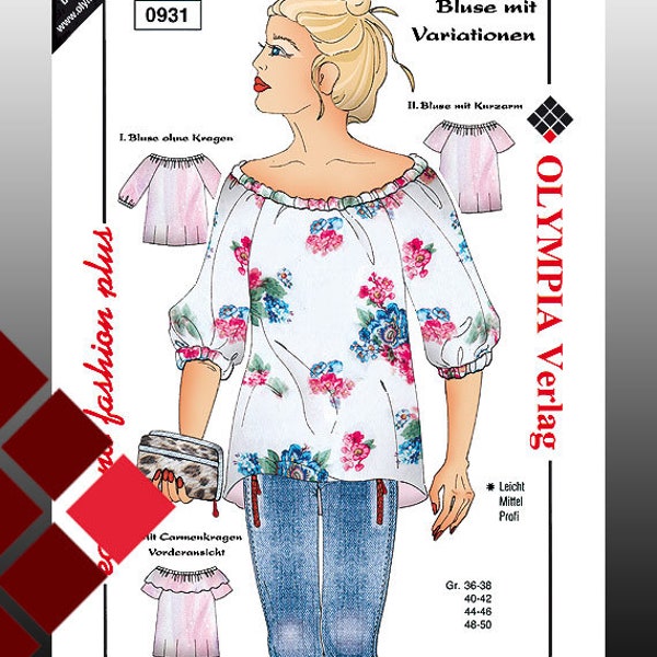 Schnittmuster Bluse mit Varianten Olympia 0931, Schwierigkeit: leicht