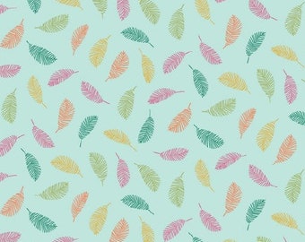 Cotton fabric feathers mint colorful *remaining piece 110 cm*