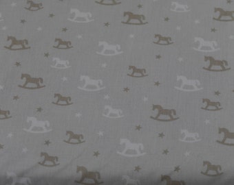 Cotton fabric rocking horse beige white from 10 cm