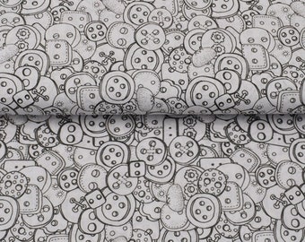 Baumwolldruck – Knöpfe – Ausmalstoff - weiß schwarz *ab 10 cm*