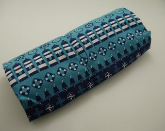 Cotton fabric maritime border turquoise white blue *coupon 50 cm x 145 cm*