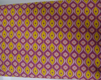 Cotton fabric retro pattern wine red mustard yellow from 10 cm