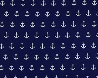 Cotton fabric anchor party dark blue white *from 10 cm*