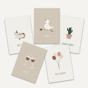 Set van 5 Verjaardagskaarten - Gevouwen