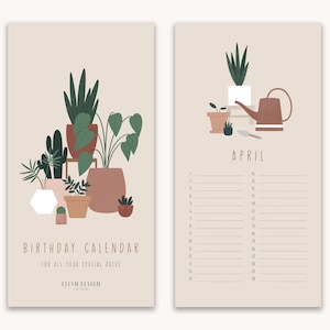 Perpetual Birthday Calendar | Minimalistic plant illustrations
