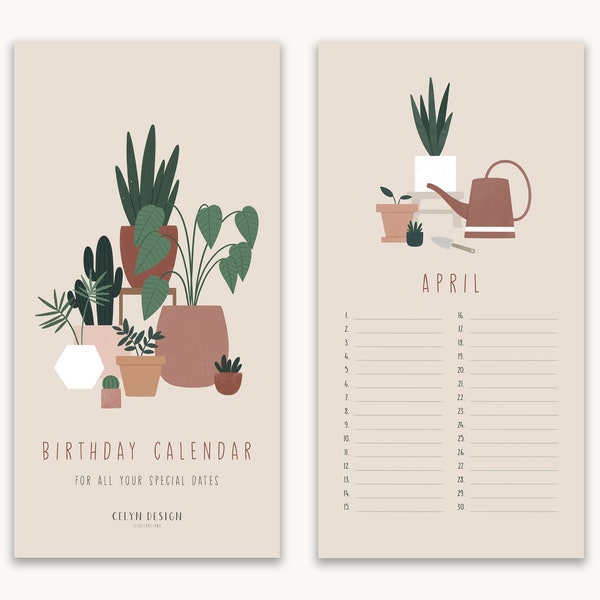 Verjaardagskalender | Minimalistische plantillustraties