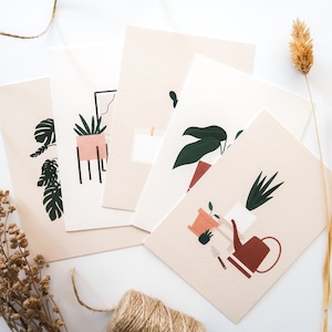 Set van 5 ansichtkaarten met plantjes