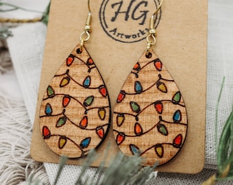 Christmas Lights Wooden Earrings