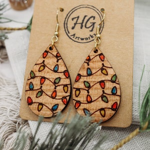 Christmas Lights Wooden Earrings
