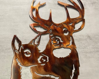 Paire de cerfs, accent mur/meuble en cuivre et bronze traité thermiquement, 17" x 11"