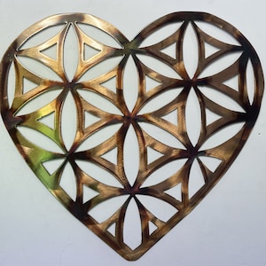 Heart Shaped Flower of Life Metal Wall Art Decor Copper/Bronze 20" x 18"