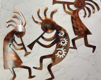 Trio d'oeuvres d'art murales en métal Kokopelli