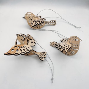 Whimsical Flight: Wood Bird Ornaments - Set of three