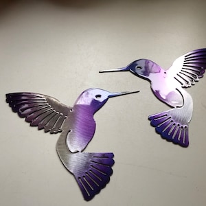 Hummingbird Purple Tinged Pair Metal Wall Art Decor 6&quot; x 6&quot; each