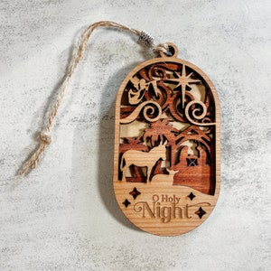 Nativity scene ‘O Holy Night’ Christmas ornament | layered wood