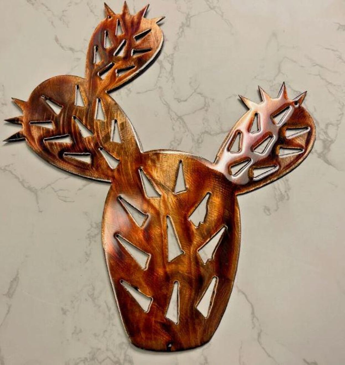 Prickly Pear Cactus Metal Wall Art, Marbled Green or Copper Bronzed ...